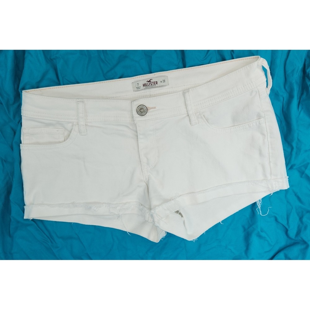 32 " White Denim Micro Mini Booty Shorts Y2K 90s Vtg Hollister (tag 7/28) Exc.